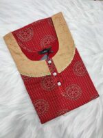 Comfortable Churidar Model Ajrakh Nighty, 55 Inches Long, Hakoba Yoke - Red - Image 3