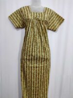 Traditional Cotton Nighty, 55 Inches Length - Golden Yellow + Green - Image 4