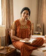 Traditional Cotton Nighty, 55 Inches Length - Orange