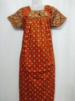 Traditional Cotton Nighty, 55 Inches Length - Orange - Image 4