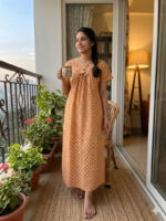 Traditional Cotton Nighty with Pleats, 55 Inches Length - Image 2