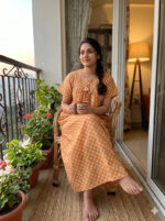 Traditional Cotton Nighty with Pleats, 55 Inches Length