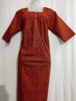 Front Open Cotton Nighty With Buttons, 55 Inches, 3/4th Sleeves - Orange - Image 4