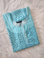 Churidar Model Cotton Nighty with Buttons - 55 Inches Long - Blue - Image 3