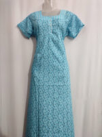 Churidar Model Cotton Nighty with Buttons - 55 Inches Long - Blue - Image 4