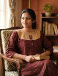 Churidar Model Cotton Nighty with Hacoba Yoke, 3/4th Sleeves - 55 Inches Long - Maroon