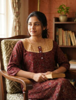 Churidar Model Cotton Nighty with Hacoba Yoke, 3/4th Sleeves - 55 Inches Long - Maroon