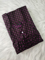 Traditional Cotton Nighty with Pleats, 55 Inches Length - Black + Violet - Image 3