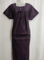 Traditional Cotton Nighty with Pleats, 55 Inches Length - Black + Violet - Image 4