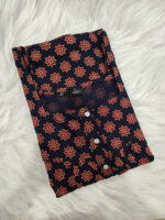 Front Open Ajrakh Nighty With Buttons, 57 Inches - Dark Blue - Image 3