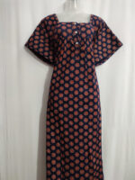 Front Open Ajrakh Nighty With Buttons, 57 Inches - Dark Blue - Image 4