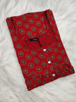 Front Open Ajrakh Nighty With Buttons, 57 Inches - Red - Image 3