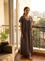 Traditional Ajrakh Nighty, 55 Inches Length - Dark Blue - Image 2