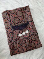 Traditional Ajrakh Nighty, 55 Inches Length - Dark Blue - Image 3