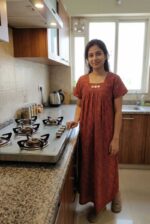 Traditional Ajrakh Nighty, 55 Inches Length - Red - Image 2