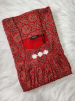 Traditional Ajrakh Nighty, 55 Inches Length - Red - Image 3
