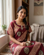 Churidar Model Chungidi Nighty with Buttons - 57 Inches Long - Maroon