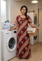Churidar Model Chungidi Nighty with Buttons - 57 Inches Long - Maroon - Image 2