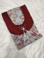Traditional Cotton Nighty, 55 Inches Length, Round Neck with Hacoba Yoke - Image 3