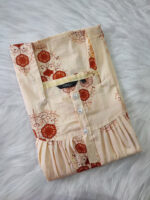 Front Open Cotton Nighty With Buttons, 55 Inches - Cream - Image 3