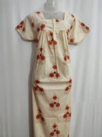 Front Open Cotton Nighty With Buttons, 55 Inches - Cream - Image 4