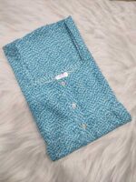 Front Open Cotton Nighty With Buttons, 57 Inches - Blue - Image 5