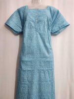 Front Open Cotton Nighty With Buttons, 57 Inches - Blue - Image 4