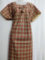 Traditional cotton nighty, 57 Inches Long - Maroon - Image 6