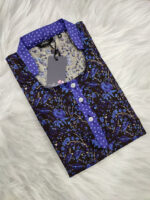 Churidar Model Cotton Nighty with Collar & Buttons - 55 Inches Long - Blue & Black - Image 3