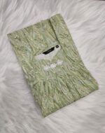 Traditional Cotton Nighty with Pleats, 55 Inches Length - Pista Green - Image 4