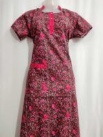Churidar Model Cotton Nighty with Collar & Buttons - 55 Inches Long - Green Black & Majenta - Image 4