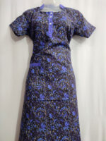 Churidar Model Cotton Nighty with Collar & Buttons - 55 Inches Long - Blue & Black - Image 4