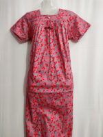 Traditional Cotton Nighty with Pleats, 55 Inches Length - Peach - Image 4