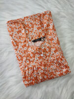 Traditional Cotton Nighty, 55 Inches Length - Orange + White Flowers - Image 3