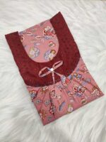 Traditional Cotton Nighty, 55 Inches Length, Round Neck with Hacoba Yoke - Onion Pink - Image 3
