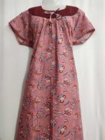 Traditional Cotton Nighty, 55 Inches Length, Round Neck with Hacoba Yoke - Onion Pink - Image 4