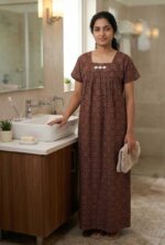 Traditional Ajrakh Nighty, 55 Inches Length - Maroon - Image 2
