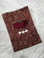 Traditional Ajrakh Nighty, 55 Inches Length - Maroon - Image 3