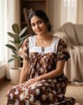 Front Open Chungudi Nighty With Buttons, 55 Inches, Hakoba Yoke- Green Shade