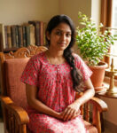 Traditional Cotton Nighty with Pleats, 55 Inches Length - Peach