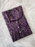 Front Open Cotton Nighty With Buttons, 55 Inches - Grape Vine - Image 3
