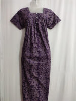 Front Open Cotton Nighty With Buttons, 55 Inches - Grape Vine - Image 4