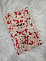 Front Open Cotton Nighty with Buttons, 55 Inches - Peach With White Flowers - Image 3