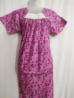 Traditional Cotton Nighty, Hacoba Yoke, 55 Inches Length - Rose - Image 4