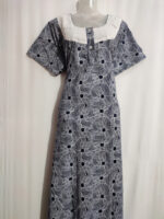 Churidar Model Cotton Nighty with Buttons, Hacoba Yoke, 57 Inches Long - Blue - Image 3