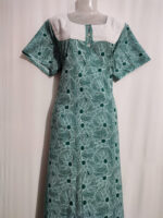Churidar Model Cotton Nighty with Buttons, Hacoba Yoke, 57 Inches Long - Green - Image 3