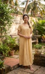 Traditional Cotton Nighty, 55 Inches Length - Yellow - Image 2