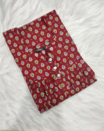Front Open Cambric Cotton Nighty with Buttons, 55 Inches - Maroon - Image 3