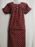 Front Open Cambric Cotton Nighty with Buttons, 55 Inches - Maroon - Image 4