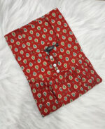 Front Open Cambric Cotton Nighty with Buttons, 55 Inches - Red - Image 3